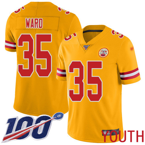 Youth Kansas City Chiefs #35 Ward Charvarius Limited Gold Inverted Legend 100th Season Football Nike NFL Jersey